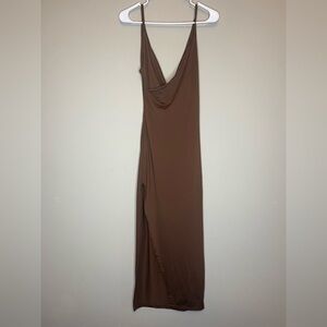 Elegant Brown Draped Women's Dress